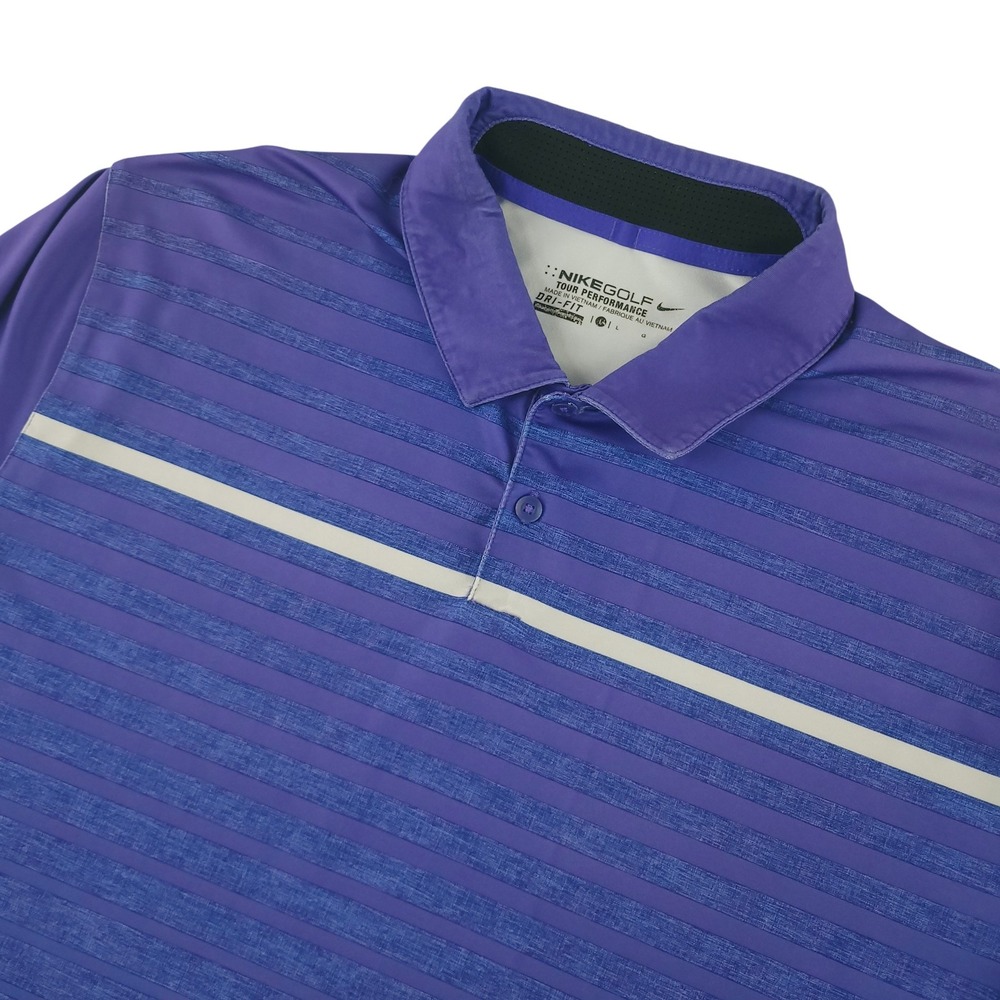 Nike Golf Dri-FIT Polo Shirt Mens L Purple Stripe Eagle Golf Performance Top